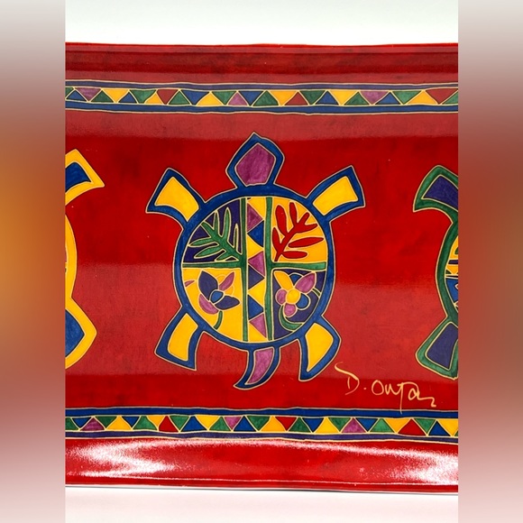 Dawn Oman Skye McGhie Turtle Dance Yellowknife Canada Porcelain Serving Red Tray - Picture 3 of 9